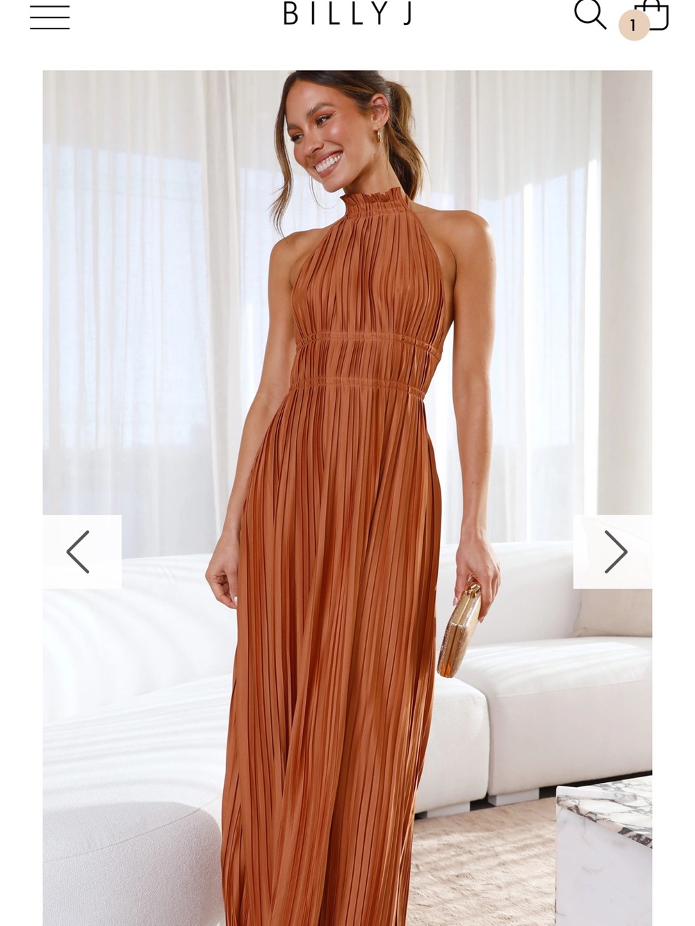 Billy J Amber Halter-Neck Pleated Maxi Dress